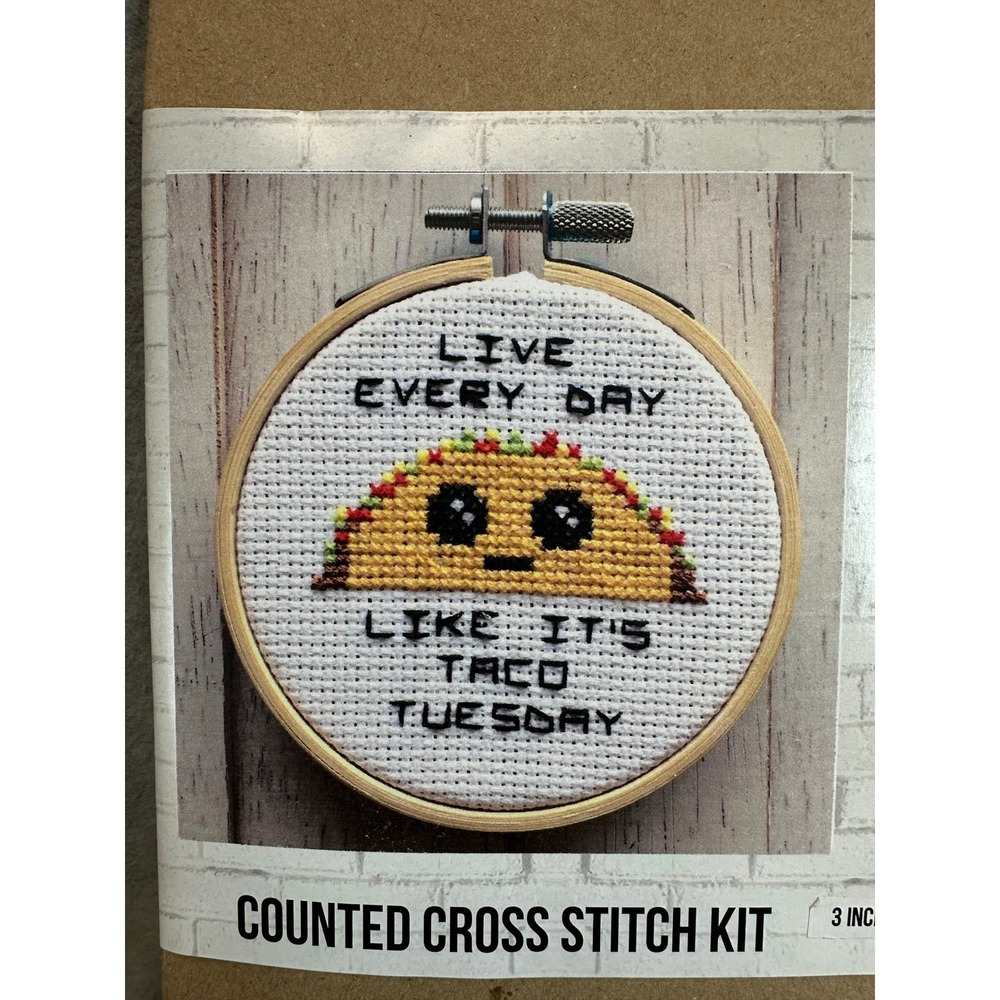 Spot Colors Counted Cross Stitch Kit‎ 3 Inch Taco Tuesday Beginner Fun Craft